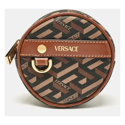 Versace Brown La Greca Signature Coated Canvas Modular Round Pouch