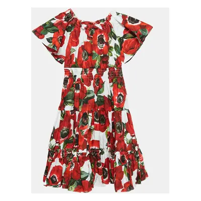 Dolce & Gabbana Kids Red Floral Print Poplin Tiered Dress M