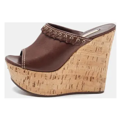 Casadei Brown Suede Cork Wedge Platform Slide Sandals Size