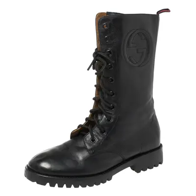 Gucci Deep Navy Leather Combat Boots Size