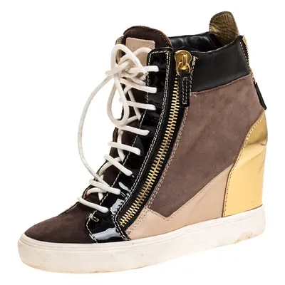 Giuseppe Zanotti Tricolor Suede Leather Wedge Sneakers Size