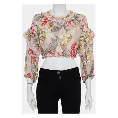 Philosophy Di Lorenzo Serafini Pink Floral Printed Cotton Ruffled Crop Top