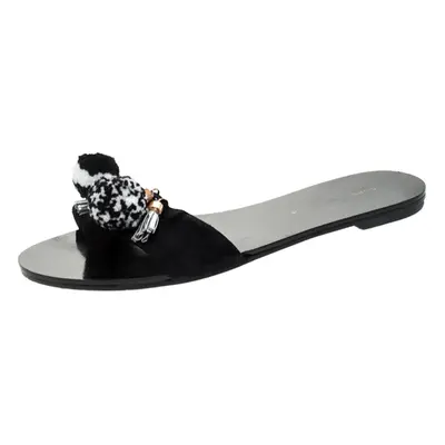 Sophia Webster Black Suede Jada Pom Pom Slide Flats Size