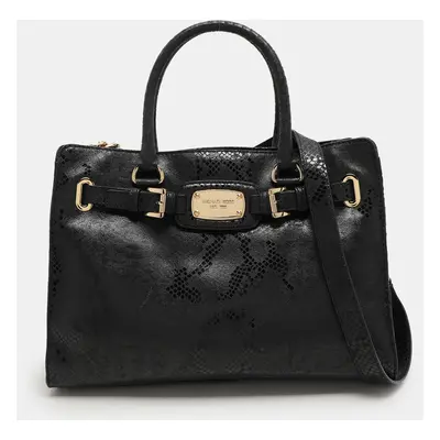 MICHAEL Michael Kors Black Python Print Leather East West Hamilton Tote