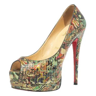 Christian Louboutin Multicolor Snakeskin Palais Royal Peep Toe Pumps Size 37.5