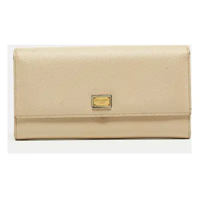 Dolce & Gabbana Beige Leather Dauphine Flap Continental Wallet