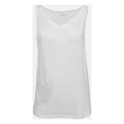 Saint Laurent Paris Off White Linen Jersey Tank Top