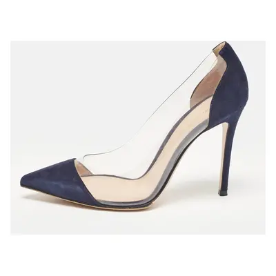 Gianvito Rossi Blue Suede and PVC Plexi Pointed Toe Pumps