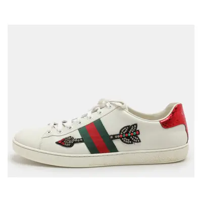 Gucci White Leather Ace Embellished Low Top Sneakers Size 41.5