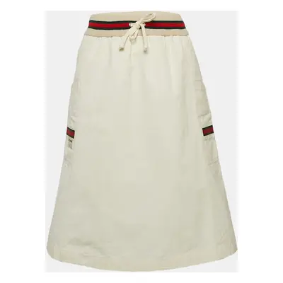 Gucci Cream Web Stripe Trim Cotton Knee Length Skirt