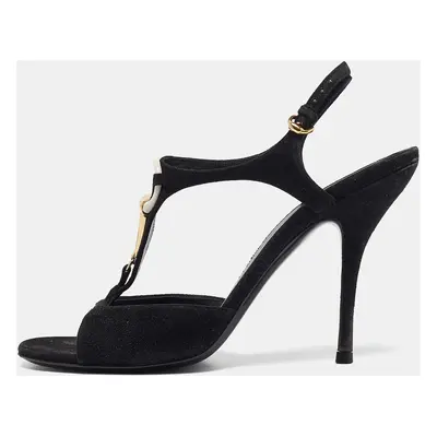 Gucci Black Suede T-Strap Open Toe Sandals Size 38.5