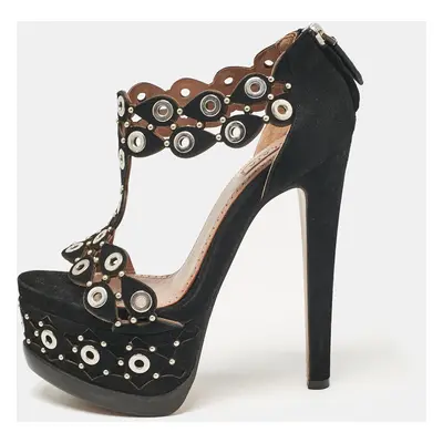 Alaia Black Suede Eyelet Studded Platform Sandals Size 36.5