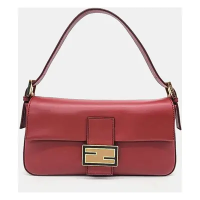 Fendi Red Leather Baguette Top Handle Bag