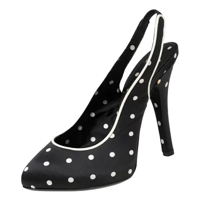 Dolce & Gabbana Black Satin Polka Dot Slingback Sandals Size