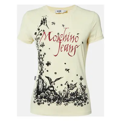 Moschino Jeans Yellow Logo Embroidery and Flock Print Jersey T-Shirt