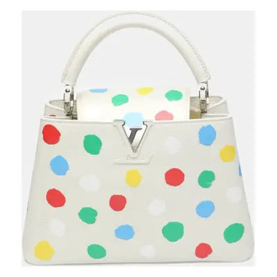 Louis Vuitton x Yayoi Kusama White Leather Capucines Painted Top Handle Bag