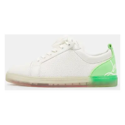 Christian Louboutin White/Green Leather Fun Vieira Low Top Sneakers Size