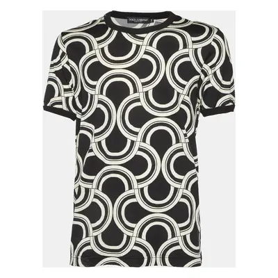 Dolce & Gabbana Black Printed Cotton Round Neck T-Shirt