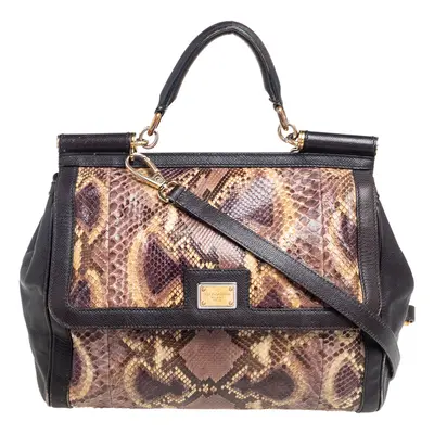 Dolce & Gabbana Multicolor Python and Leather Large Miss Sicily Top Handle Bag