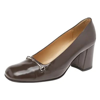 Gucci Brown Leather Horsebit Block Heel Pumps Size