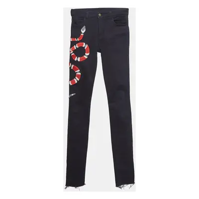 Gucci Black Snake Applique Denim Skinny Fit Jeans Waist 26"