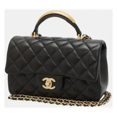 Chanel Black Lambskin Top Handle Mini Flap Bag