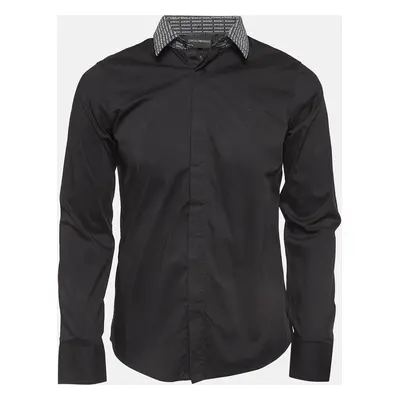 Emporio Armani Black Printed Detachable Collar Cotton Shirt