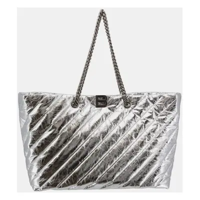 Balenciaga Silver Metallic Quilted Leather All Crush Shoulder Bag