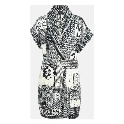 Chanel Black/White Intarsia Knit Cashmere Belted Cardigan