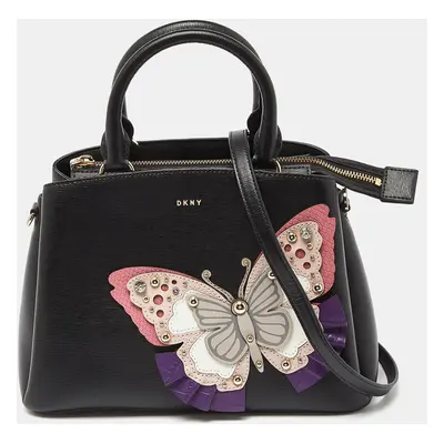 DKNY Black Leather Butterfly Embellished Paige Satchel