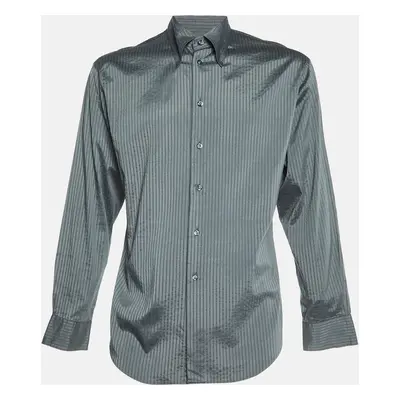 Emporio Armani Grey Striped Cotton Blend Button Down Shirt