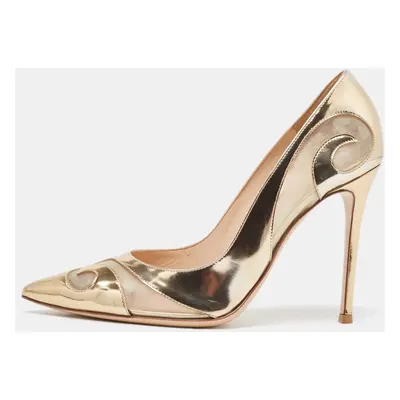 Gianvito Rossi Metallic Gold PVC and Leather Pointed Toe Pumps Size