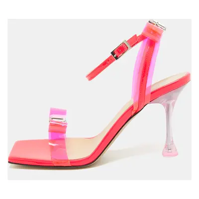 Mach & Mach Neon Pink PVC and Patent Leather French Bow Square Sandals Size 38.5