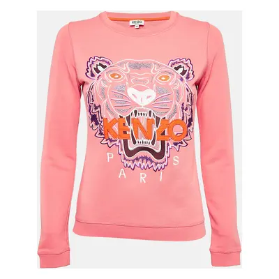 Kenzo Pink Tiger Logo Embroidered Cotton Knit Sweatshirt