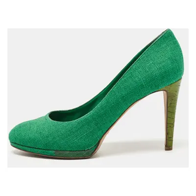 Sergio Rossi Green Canvas Platform Pumps Size 40.5