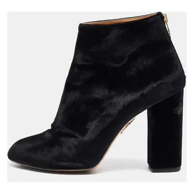 Charlotte Olympia Black Velvet Alba Ankle Boots Size 39.5