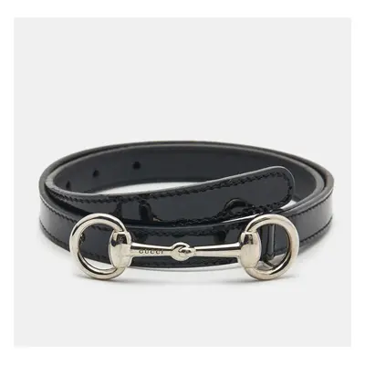 Gucci Black Patent Leather Horsebit Slim Belt