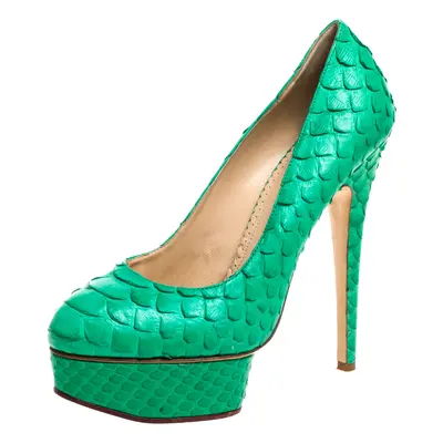 Charlotte Olympia Green Python Leather Priscilla Pumps Size