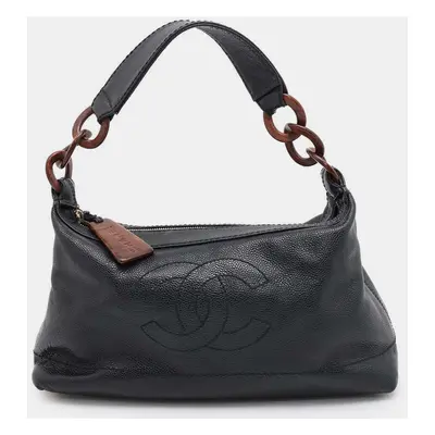 Chanel Black Caviar Leather CC Logo Handbag