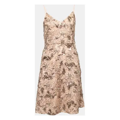 Mikael Aghal Gold Embellished Lace Cocktail Dress