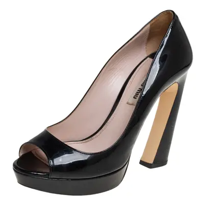 Miu Miu Black Patent Leather Open Toe Platform Pumps Size