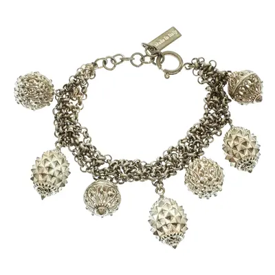 Etro Textured Charm Silver Tone Chain Link Bracelet