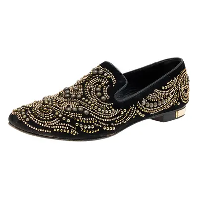 Philipp Plein Black Suede Embellished Smoking Loafers Size