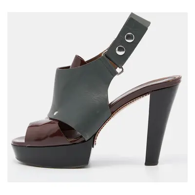 Marni Grey/Brown Leather Ankle Strap Platform Pumps Size