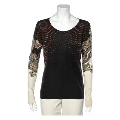 Etro Multicolor Printed Silk & Cashmere Knit Roundneck Sweater