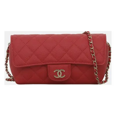 Chanel Red Caviar Leather CC Glasses Case with Chain Shoulder Bag