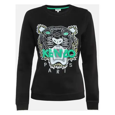 Kenzo Black Logo Tiger Embroidered Cotton Sweatshirt