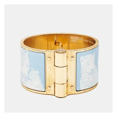 Hermès Tendresse Feline Tattoo Enamel Gold Plated Extra Wide Hinged Bangle Bracelet