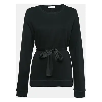 Sandro Black Jersey and Satin Tie-Up Waist Sweatshirt