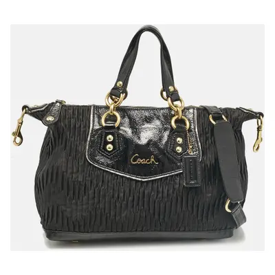 Coach Black Satin and Patent Leather Ashley Tote